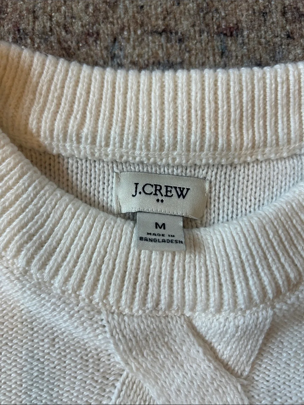 J. Crew White Cable-Knit Crewneck Sweater